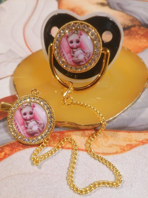 Tétine, sucette avec attache Groot Baby rose 