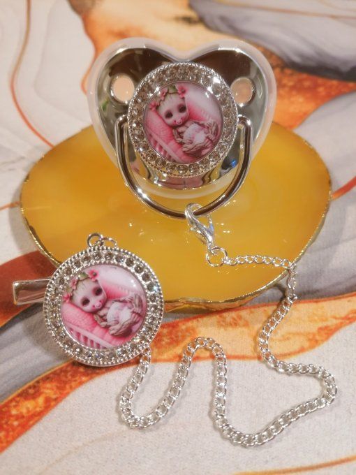 Tétine, sucette avec attache Groot Baby rose 