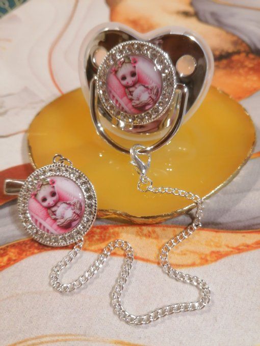 Tétine, sucette avec attache Groot Baby rose 