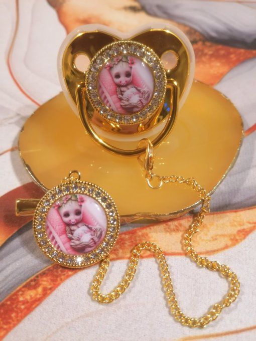 Tétine, sucette avec attache Groot Baby rose 