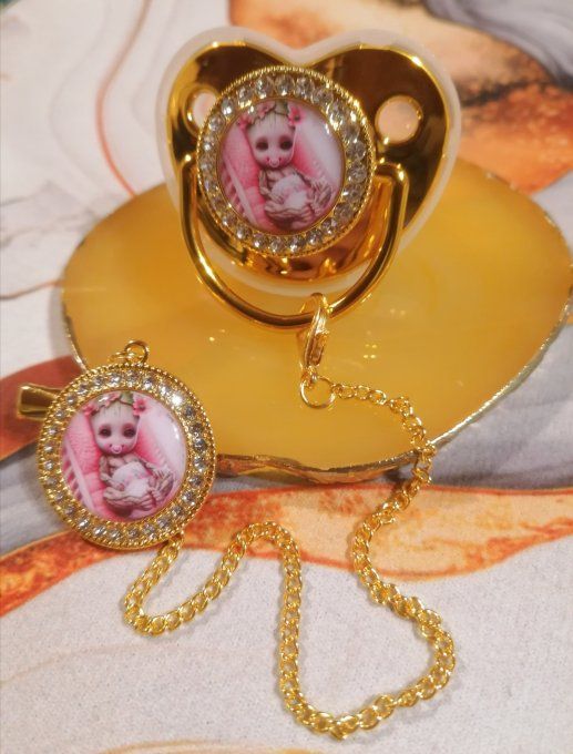 Tétine, sucette avec attache Groot Baby rose 