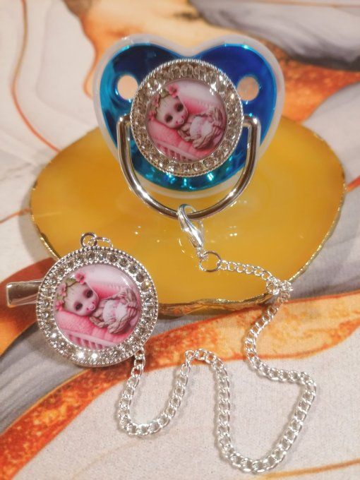 Tétine, sucette avec attache Groot Baby rose 