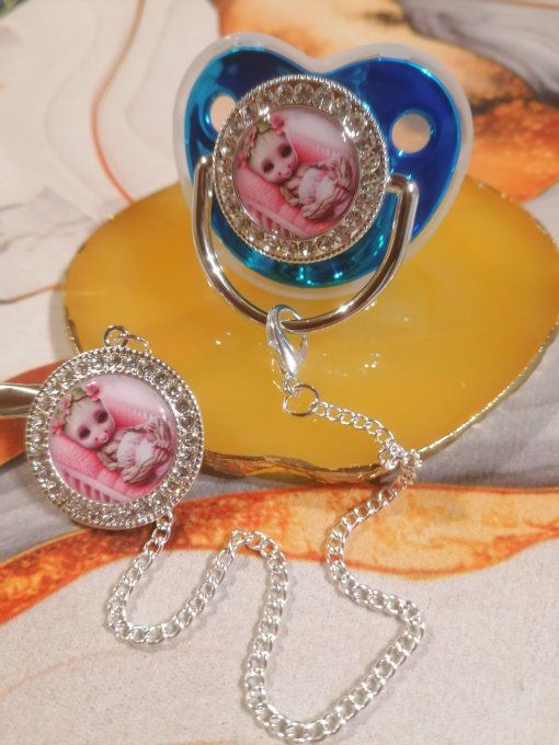 Tétine, sucette avec attache Groot Baby rose 