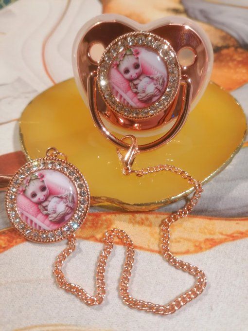 Tétine, sucette avec attache Groot Baby rose 