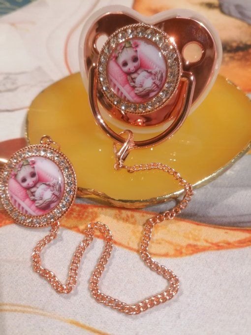 Tétine, sucette avec attache Groot Baby rose 