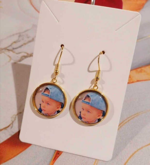 Boucle d'oreille personnalisé avec la photo / logo de votre choix 