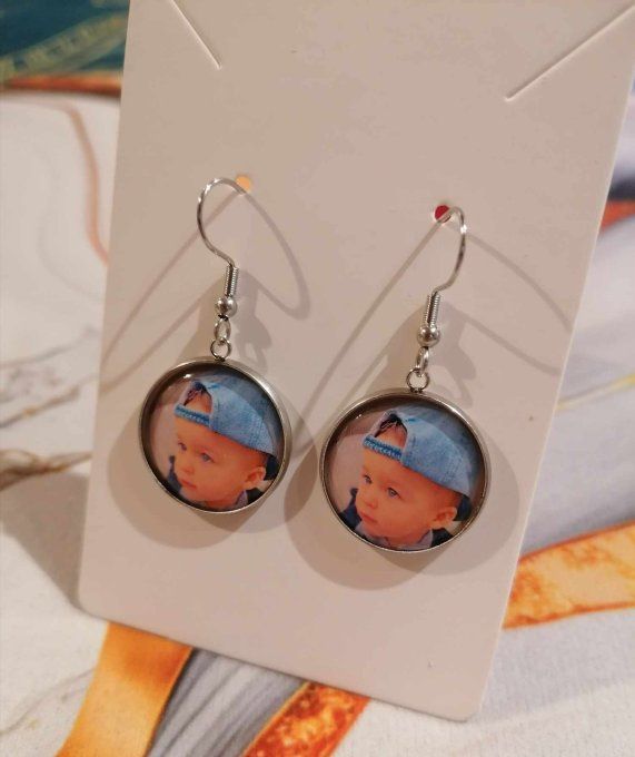 Boucle d'oreille personnalisé avec la photo / logo de votre choix 