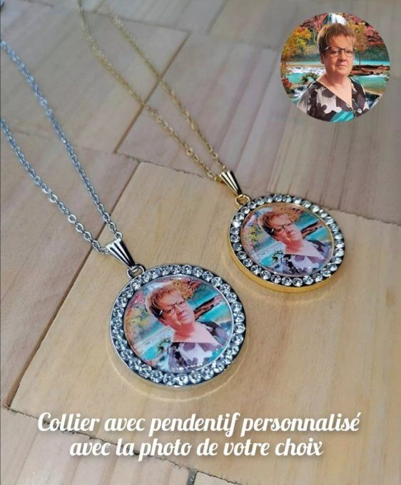 Collier avec pendentif strass personnalisé avec la photo / logo de votre choix 